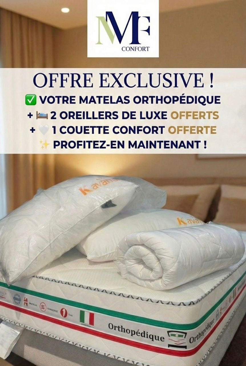 Promotion: Matelas Orthopédique D30 3D + couette 100% coton & protégé imperméable