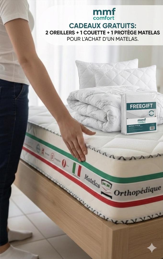 Promotion: Matelas Orthopédique D30 3D + couette 100% coton & protégé imperméable